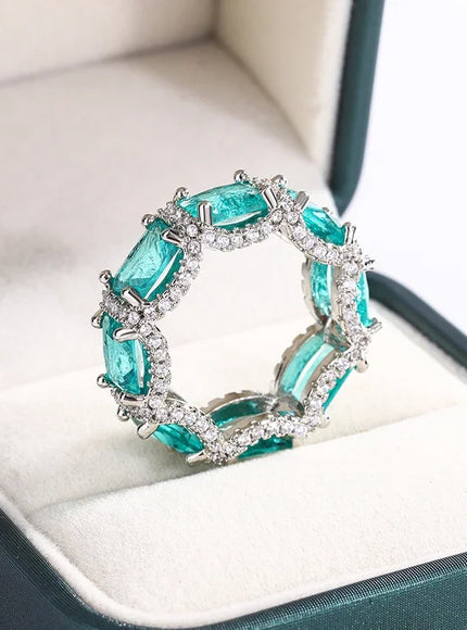 High-end Jewelry Heavy Industry Inlaid Aquamarine Topaz Ring Ladies 925 Silver Paraiba Ring Party Birthday Gift Wedding Ring