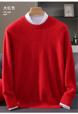 Autumn Winter New Men's Sweater Round Neck Loose Pullover Knitted Sweater Casual Solid Color Thickened 100% Mink Cashmeresweater