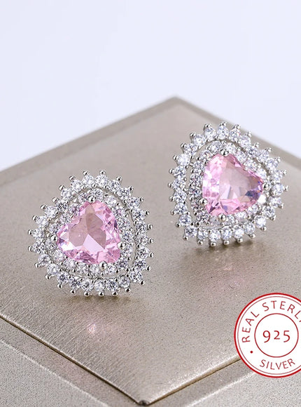 KissIcon Pink Stone Zirconia Earrings - 925 Silver Gleam