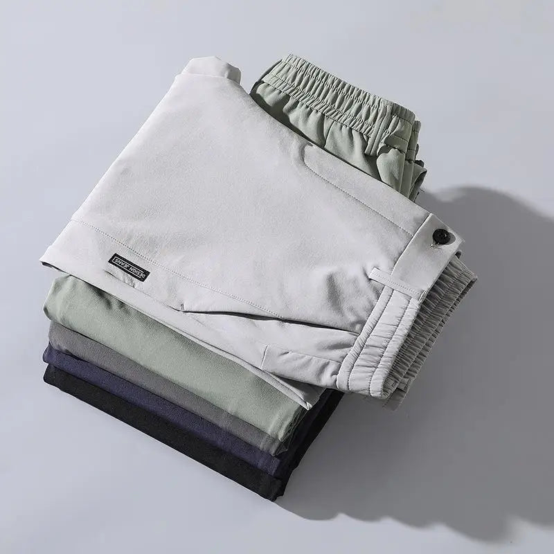2024 Summer New Thin Ice Silk Stretch Men's Pants Casual Elastic Waist Smooth Trouser Pants Male Brand Clothing 5 Colour