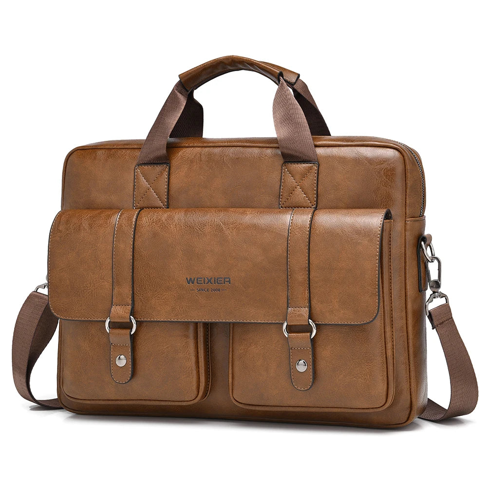 Mens Business Briefcase Large Capacity PU Leather Laptop Bag Fashion Crossbody Shoulder Tote Bag for Work Office