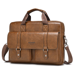 Mens Business Briefcase Large Capacity PU Leather Laptop Bag Fashion Crossbody Shoulder Tote Bag for Work Office