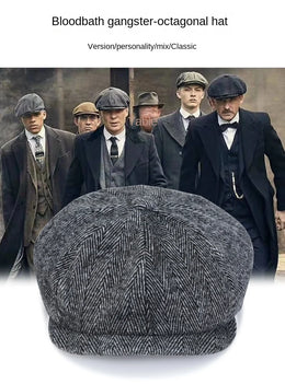 Men's Tweed British Newsboy Hat Herringbone Gatsby Hat Street Hats Octagonal Brim Hat Four Seasons Hip Hop Beret Painter Hat