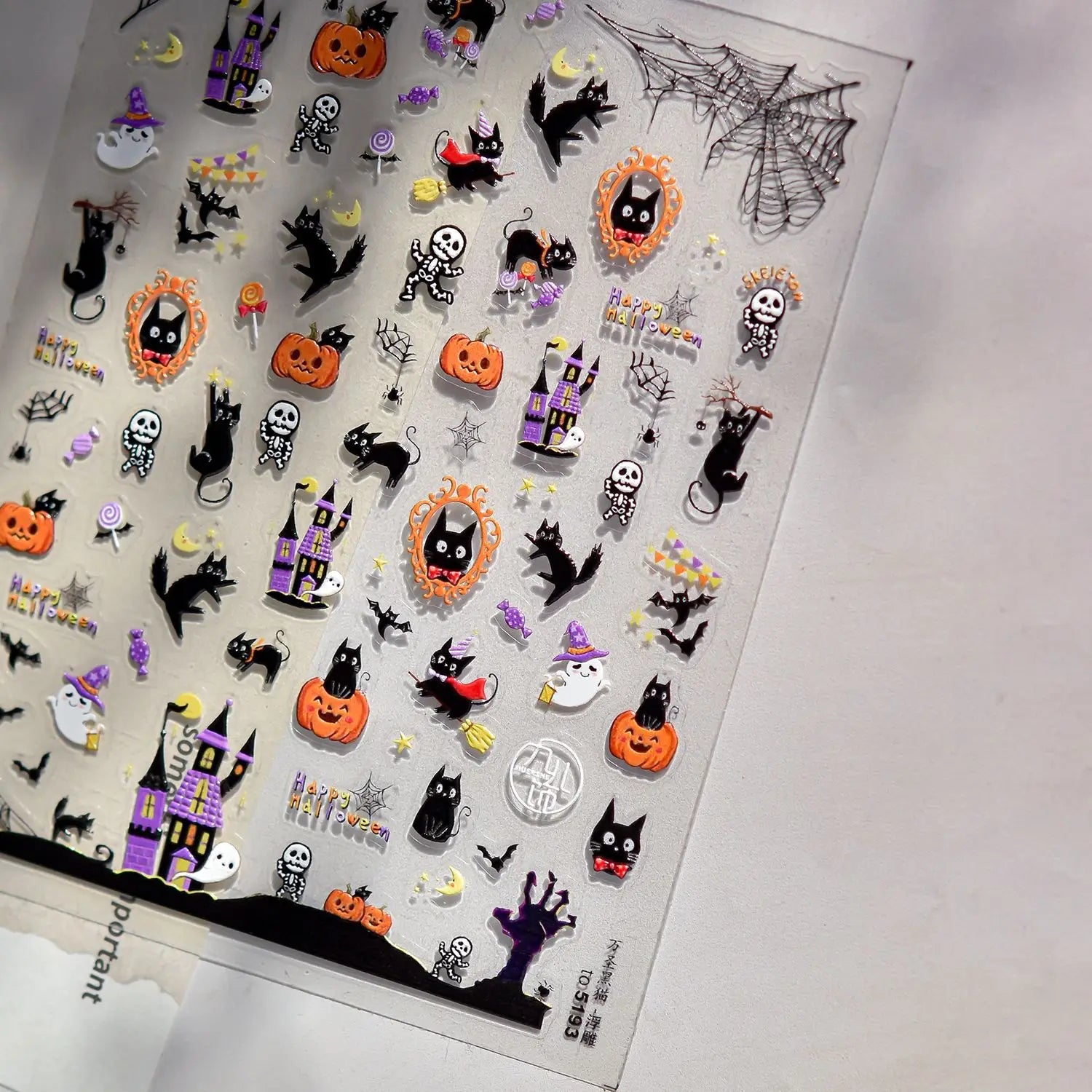 Cute Halloween 5D Nail Art Sticker Ghosts Spooky Spider Webs Evil Pumpkin Faces Festive Balloons Floral Stars Fun Scary Decals
