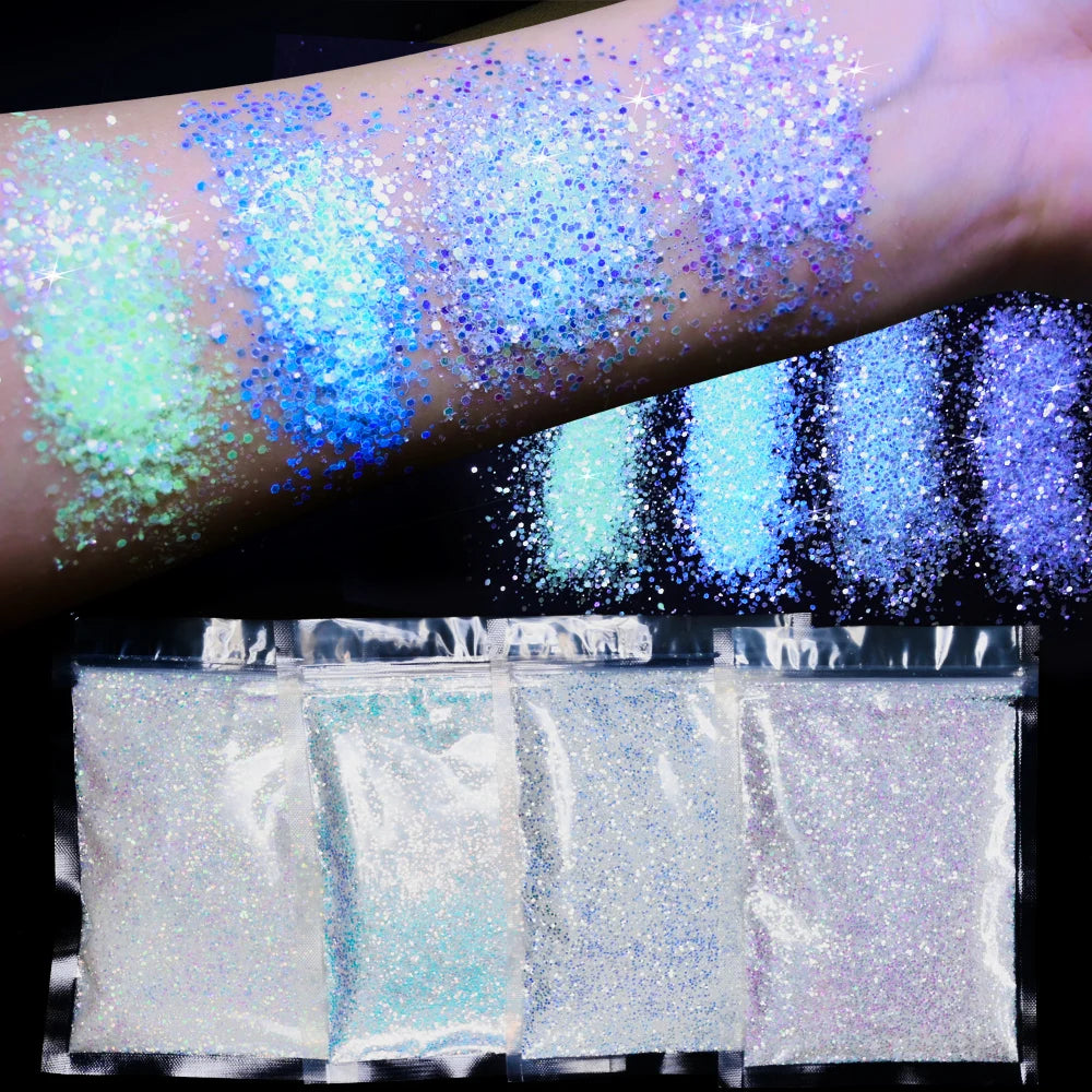 50g/Bag Halloween Luminous Nail Glitter Sequins Glow-In-Dark Phosphor Nail Flakes LongLasting Fluorescent Manicure Sequins 12.25