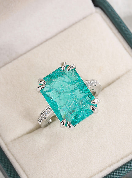 KissIcon Blue Green Moissanite Ring 925 Silver - Sparkling