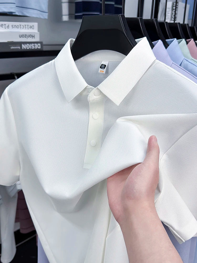 2025 Men's Sporty Polo Waffle Shirt | Moisture-Wicking Golf Tennis Top Sizes S-5XL, Snap Buttons, 7A Antibacterial High Quality
