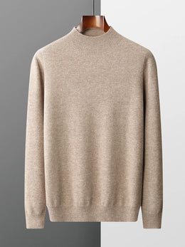 New Men's 100% Merino Wool Mock Neck Pullover Soft Warm Jumpers Quality Cashmere Sweater Casual Smart Knitwear Basic Tops Clothi