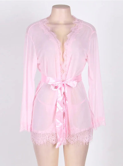 High Quality Women's Sheer Mesh Robe Set Transparent V Neck Sleepwear Nightgown Plus Size Sexy Babydoll Lingerie with Panties