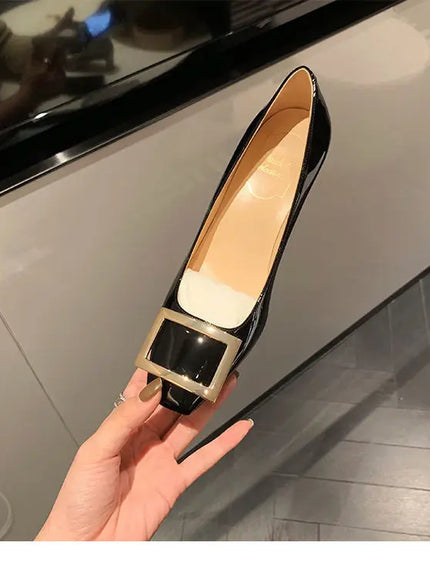 Flats Women's Shoes Patent Leather Square Buckle Shoes