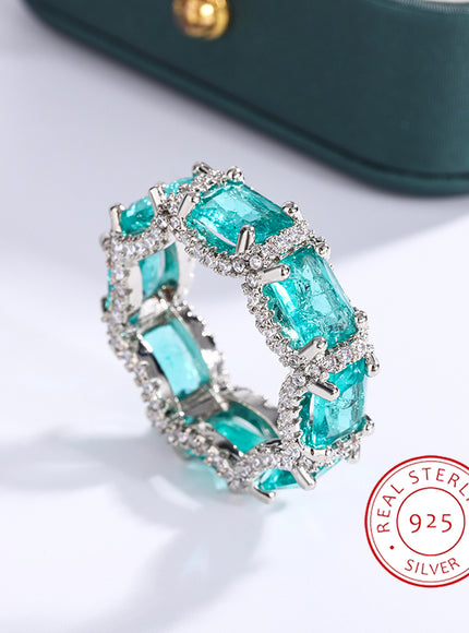 High-end Jewelry Heavy Industry Inlaid Aquamarine Topaz Ring Ladies 925 Silver Paraiba Ring Party Birthday Gift Wedding Ring