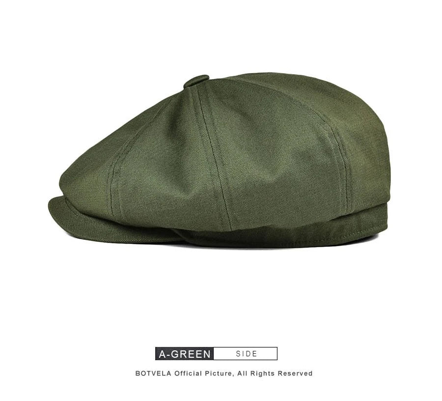 BOTVELA Men's Newsboy Cap Twill Cotton 8 Panel Hat Flat Ivy Cabbie Casual Baker Caps Gatsby Hat Retro Hats Boina Beret for Male