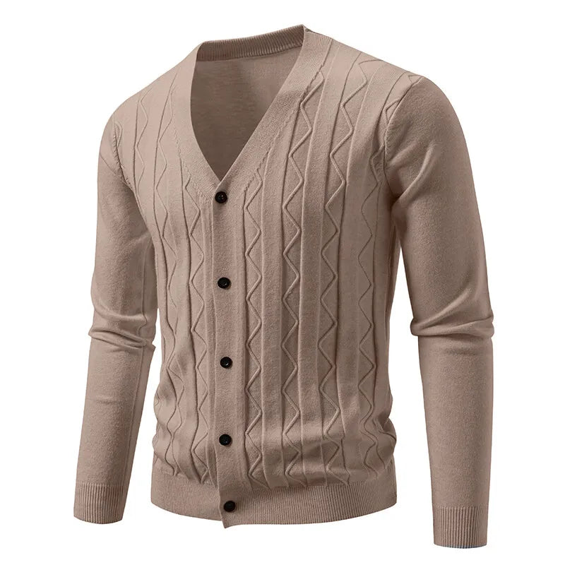 2025 New Knit Cardigan Men Korean Style Fashion Smart Casual V-Neck Knitted Sweatercoat Mens Solid Color Slim Sweater Outerwear