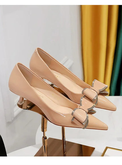 New Fashion Street Style Patent Leather Rhinestone Butterfly-knot