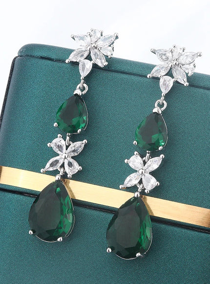KissIcon Green White CZ Drop Earrings - Lightweight