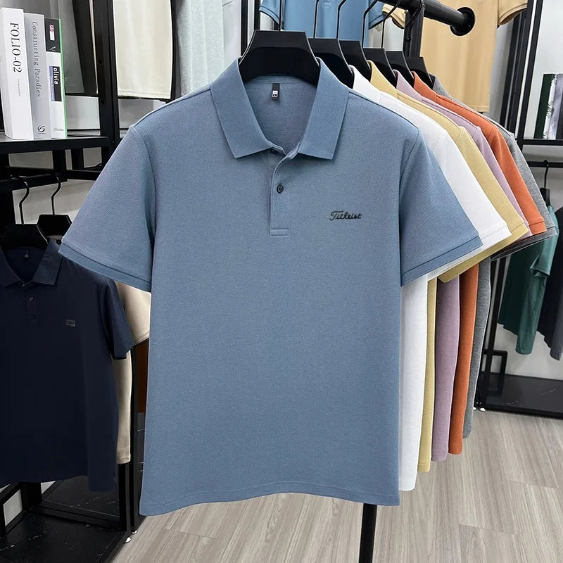 Men's Summer New Cotton 100% Short-Sleeved Polo Shirt, Collar Brand Printed T-Shirt, Breathable Casual Business Men's Clothing