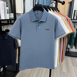 Men's Summer New Cotton 100% Short-Sleeved Polo Shirt, Collar Brand Printed T-Shirt, Breathable Casual Business Men's Clothing