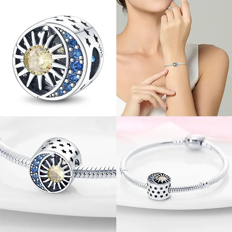 KissICON Luminous 925 Sterling Silver Hot Selling Stars And Moon Charms Fit 925 Original Bracelets DIY Jewelry Making For Women Gift