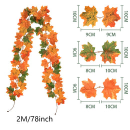 200CM Autumn Artificial Maple Leaf Wreath Fake Leaf Plant Vine Home Decor Garden Halloween Wall Outdoor Doors Windows Decoration