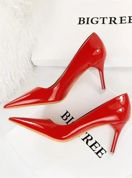 Fashion Simple Patent Leather Thin High Heel Women