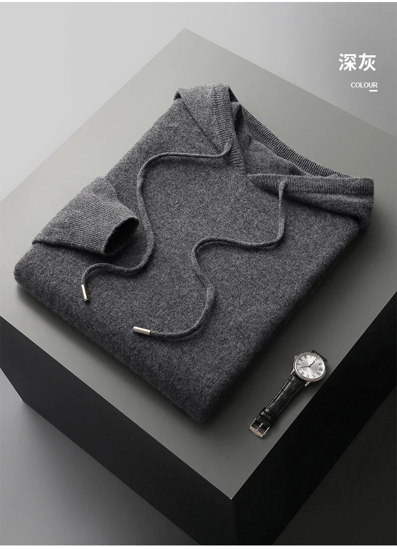 MVLYFLRT Men's One-Piece Ready-to-Wear Hoodie 100% Merino Wool Knitted Sweater Shirt Autumn Winter Casual Large Top Long Sleeved