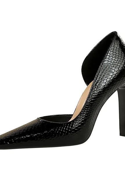 Woman Vintage Snake Print Pumps Square Toe Patent