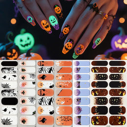 16tips Halloween Full Cover Nail Polish Strips Ghost Spider Pumpkin Black Cat Adhesive Nail Wraps Manicure Decor Nail Sticker