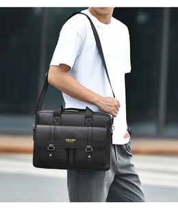 Mens Business Briefcase Large Capacity PU Leather Laptop Bag Fashion Crossbody Shoulder Tote Bag for Work Office