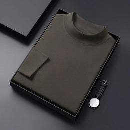 2026 New Men's Casual Solid Color High Collar Velvet Long Sleeve T-shirt Spring and Autumn Versatile Comfortable Top