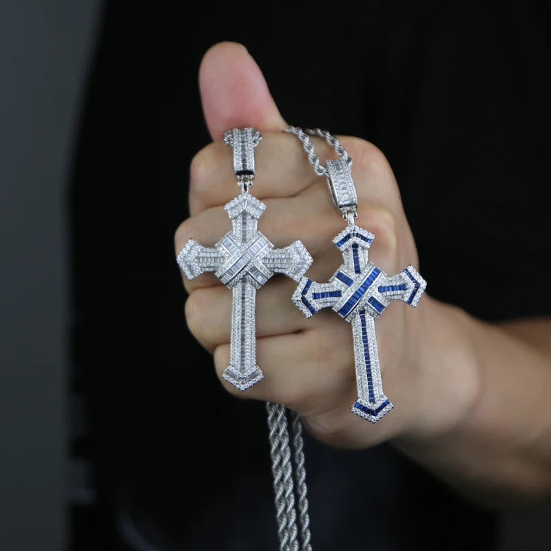 2025 New Cross Pendant for Men Women Full Iced Out Cubic Zircon Hip Hop Necklace Link Chain Fashion Rock Jewelry