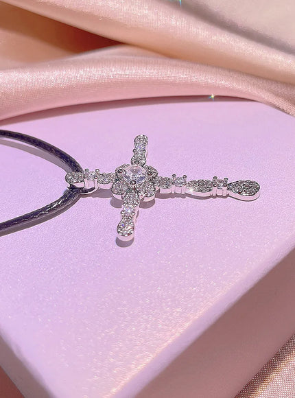 KissIcon Zirconia Cross Necklace - 925 Silver Plated