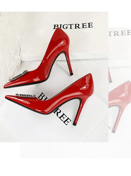 Woman 10cm High Heels Patent Leather Shallow Mouth