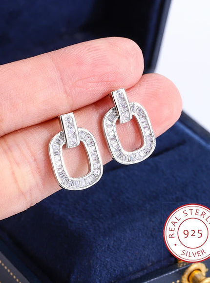KissIcon 925 Silver Zircon Geometric Earrings - Party Ready