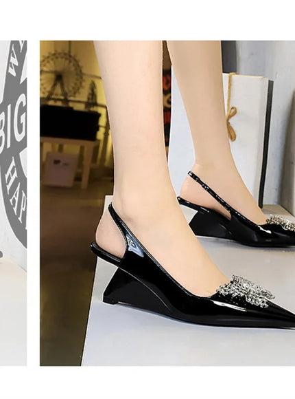 New Wedges Patent Leather Shallow Pointed Toe High