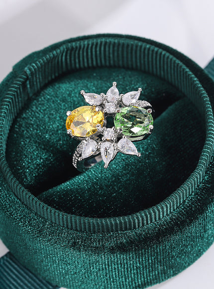 925 Silver Plated Non-tarnish High Quality  Green Yellow Zirconia Ladies Ring Luxury Party Jewellery Wedding Birthday Gift