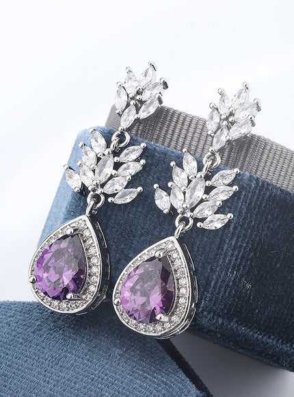 KissIcon Lux Silver Earrings Purple Zircon Drop - Fringe