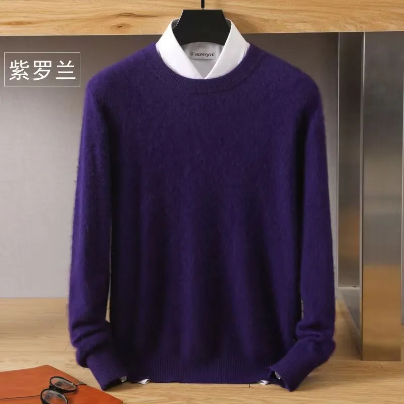 Autumn Winter New Men's Sweater Round Neck Loose Pullover Knitted Sweater Casual Solid Color Thickened 100% Mink Cashmeresweater