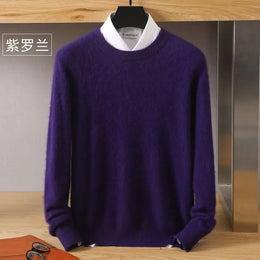 Autumn Winter New Men's Sweater Round Neck Loose Pullover Knitted Sweater Casual Solid Color Thickened 100% Mink Cashmeresweater