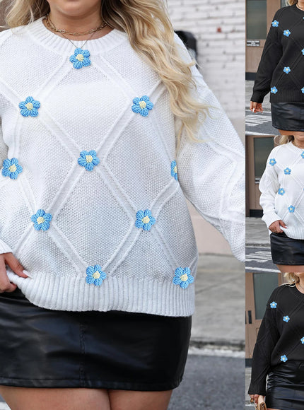 Plus Size Three-dimensional Hand-crocheted Sweaters for Women Casual Long-sleeved O-Neck Pullover Sweater Fall Trendy Streetwear