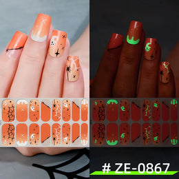 16tips Halloween Full Cover Nail Polish Strips Ghost Spider Pumpkin Black Cat Adhesive Nail Wraps Manicure Decor Nail Sticker
