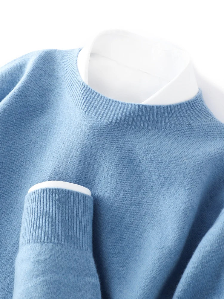 100% Merino Wool Sweater Man O-neck Basic Wool Pullover Autumn Winter Long Sleeve Soft Warm Jumper Smart Casual Knit Popular Top