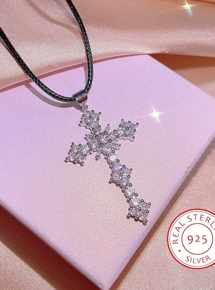 KissIcon Cubic Zirconia Cross Necklace - 925 Silver Plated