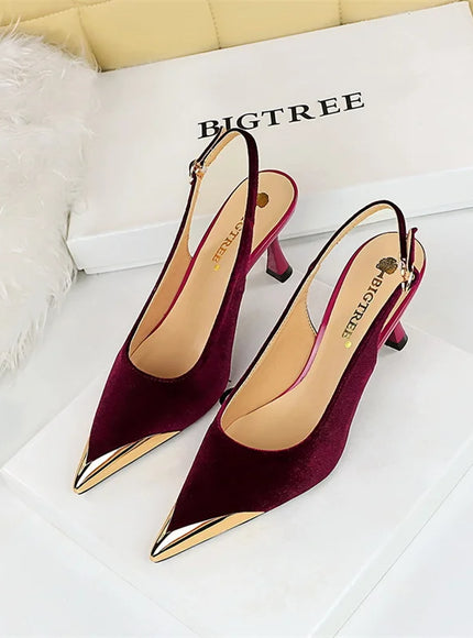 Elegant Women Green High Heel Velvet Pumps Wedding