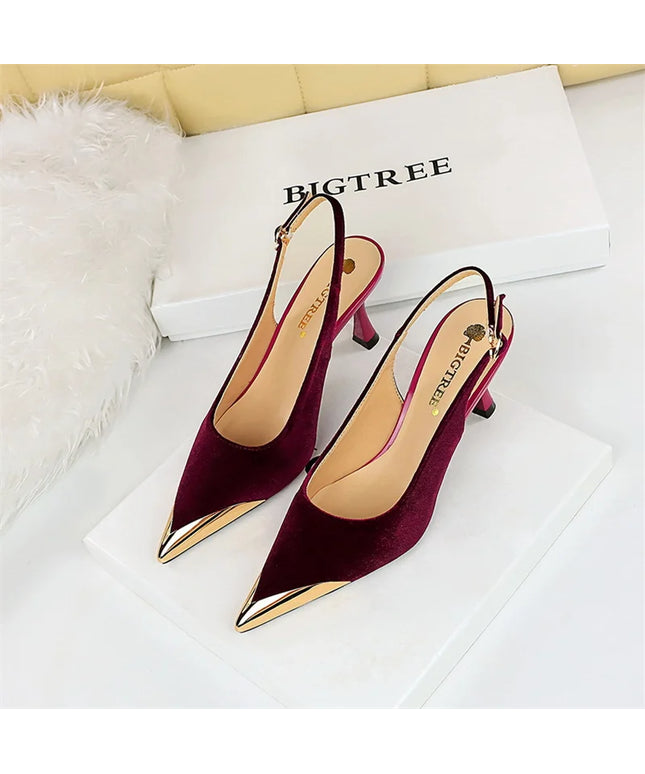 Elegant Women Green High Heel Velvet Pumps Wedding