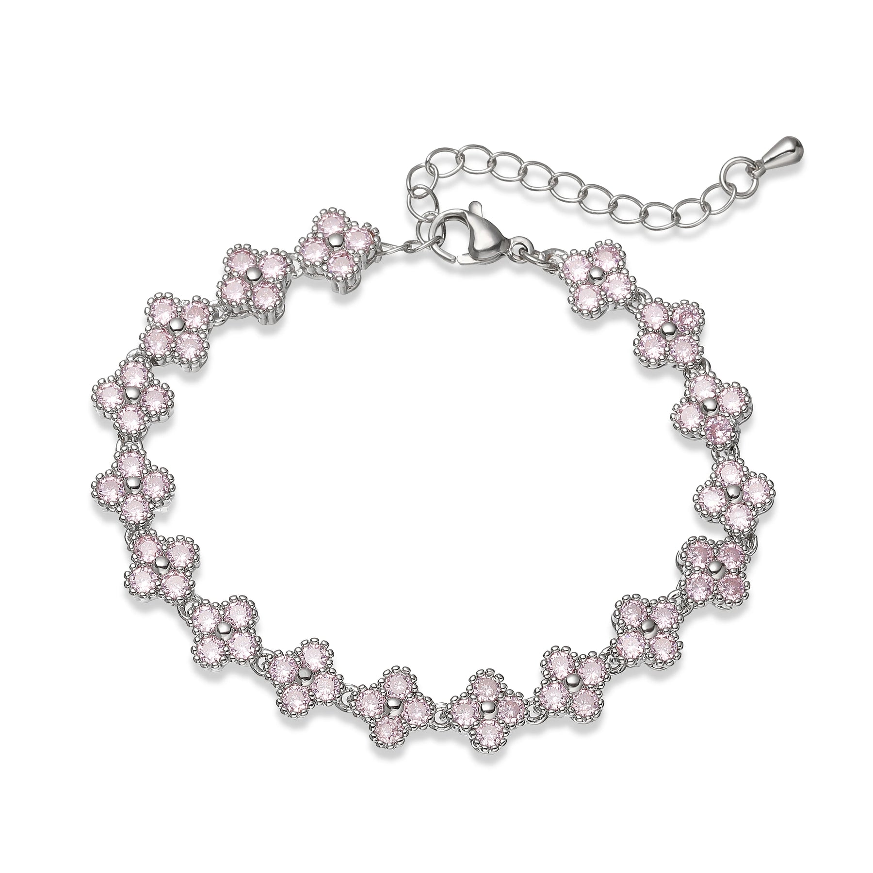 HECHENG, Bijoux Colorful Flower CZ Stone Brass Metal Bracelet/Necklace,Lobster Clasp, Adjustable, Minimalist Romantic Jewelry