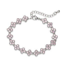 HECHENG, Bijoux Colorful Flower CZ Stone Brass Metal Bracelet/Necklace,Lobster Clasp, Adjustable, Minimalist Romantic Jewelry