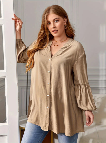 Spring plus Size Women's Solid Color Button Shirt Elegant Loose Blouse Versatile Office Commuter Wear 2025