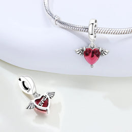 Original Charms Beads 925 Sterling Silver Zircon LOVE Winged Protect Heart Pendant For DIY Necklace Bracelet Fine Jewellery Gift