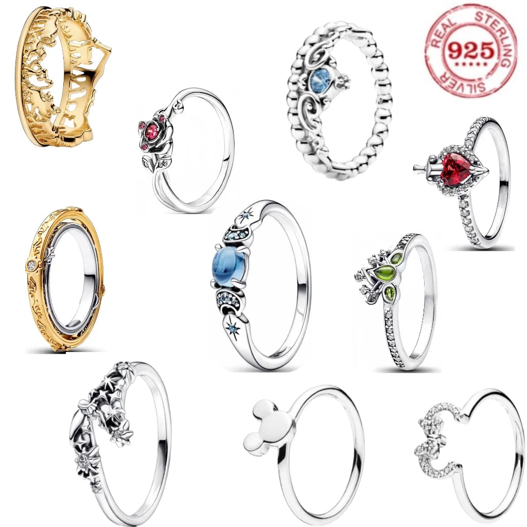 100%925 Pure Silver Disney Hot sale love bowknot ring suitable for women to wear Classic jewellery wedding Valentine's Day gift