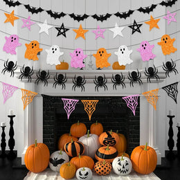 Halloween Party Banner Garlands Cartoon Ghost Bat Spider Hanging Bunting for Halloween Home Decoration Supplies Kids Favors Gift